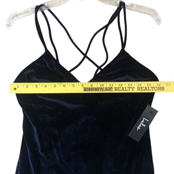 Lulus Greatest Love of All Navy Velvet Dress Womens Sz L Slip Dress Holiday NWT - Picture 12 of 16